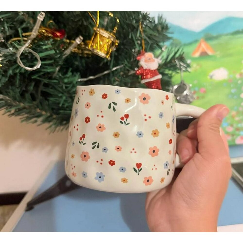 Cute Tiny Flowers Coffee Tea Mug Cup 13 Oz Ceramic, Floral Pattern, Spring - Picture 4 of 4